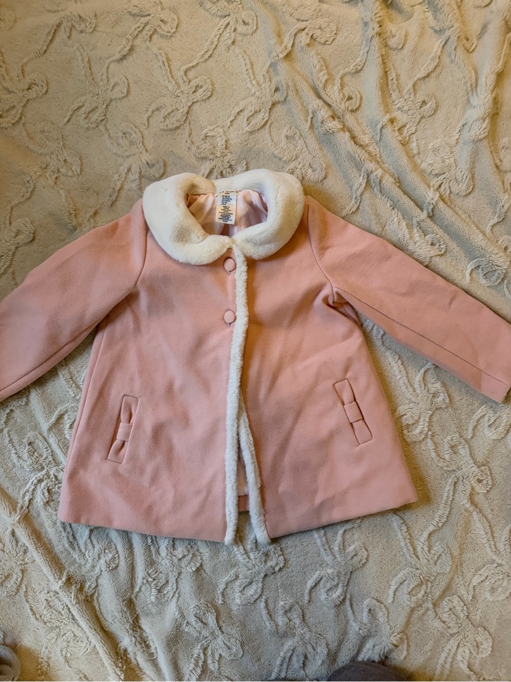 Max Studio Pink Coat with Cream Faux Fur Trim
